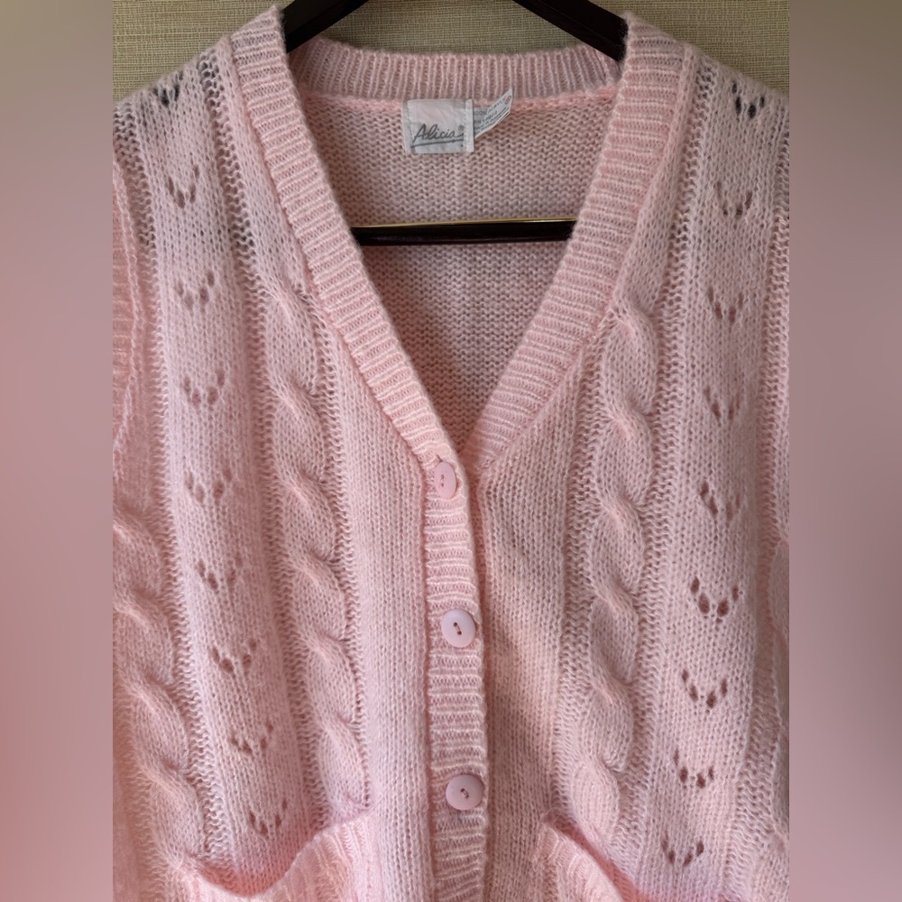 Vintage Alicia Y2K light pink cable knit sweater vest sleeveless large - Picture 2 of 5